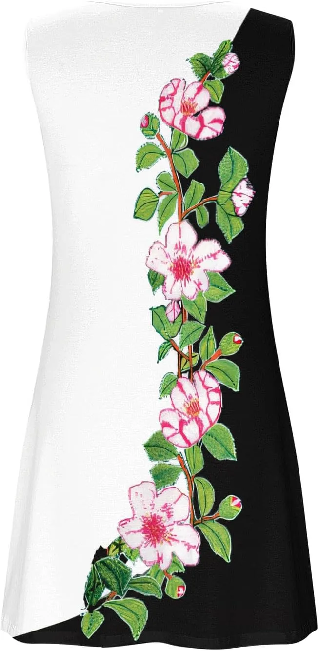Women's Summer Dresses Sleeveless Floral Beach Dress V Neck Ruffle Dress Holiday Party Dresses for Women 2025