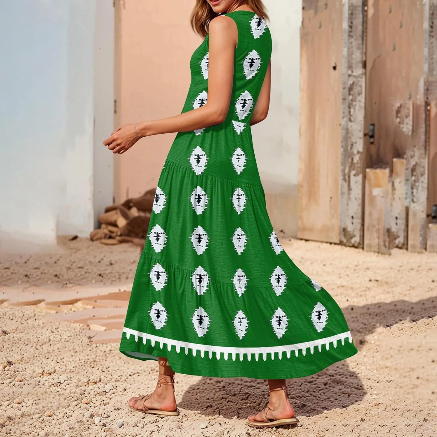 Women's Summer Dresses Sleeveless V Neck Beach Tshirt Sundress Boho Floral Printed Midi Tank Flowy Tiered Dresses