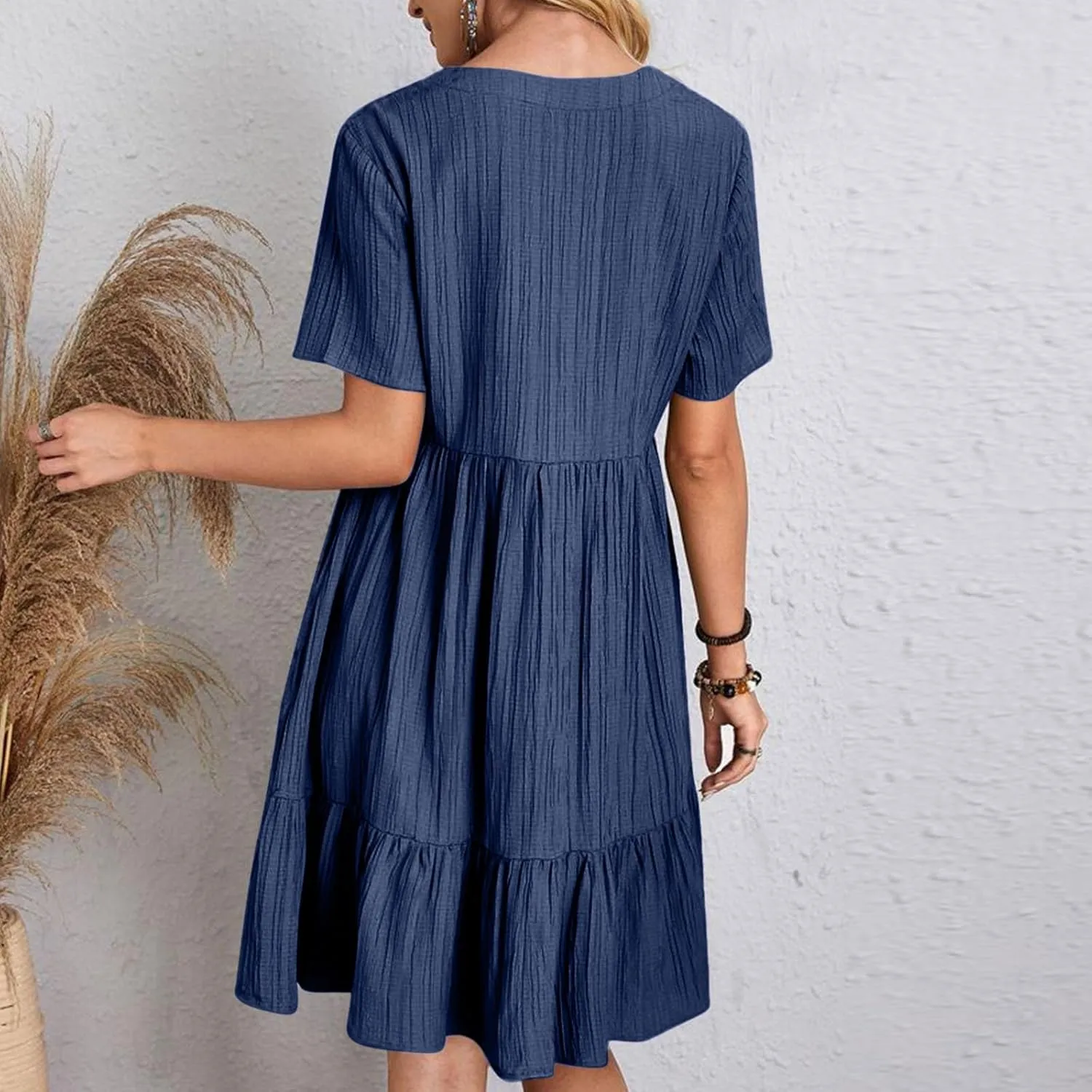 Womens Summer Dresses Sleeveless V Neck Casual Swing Flowy Tiered Ruffle A Line Mini Dress Beach Sundress 2025