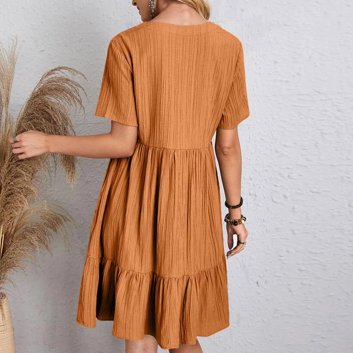 Womens Summer Dresses Sleeveless V Neck Casual Swing Flowy Tiered Ruffle A Line Mini Dress Beach Sundress 2025