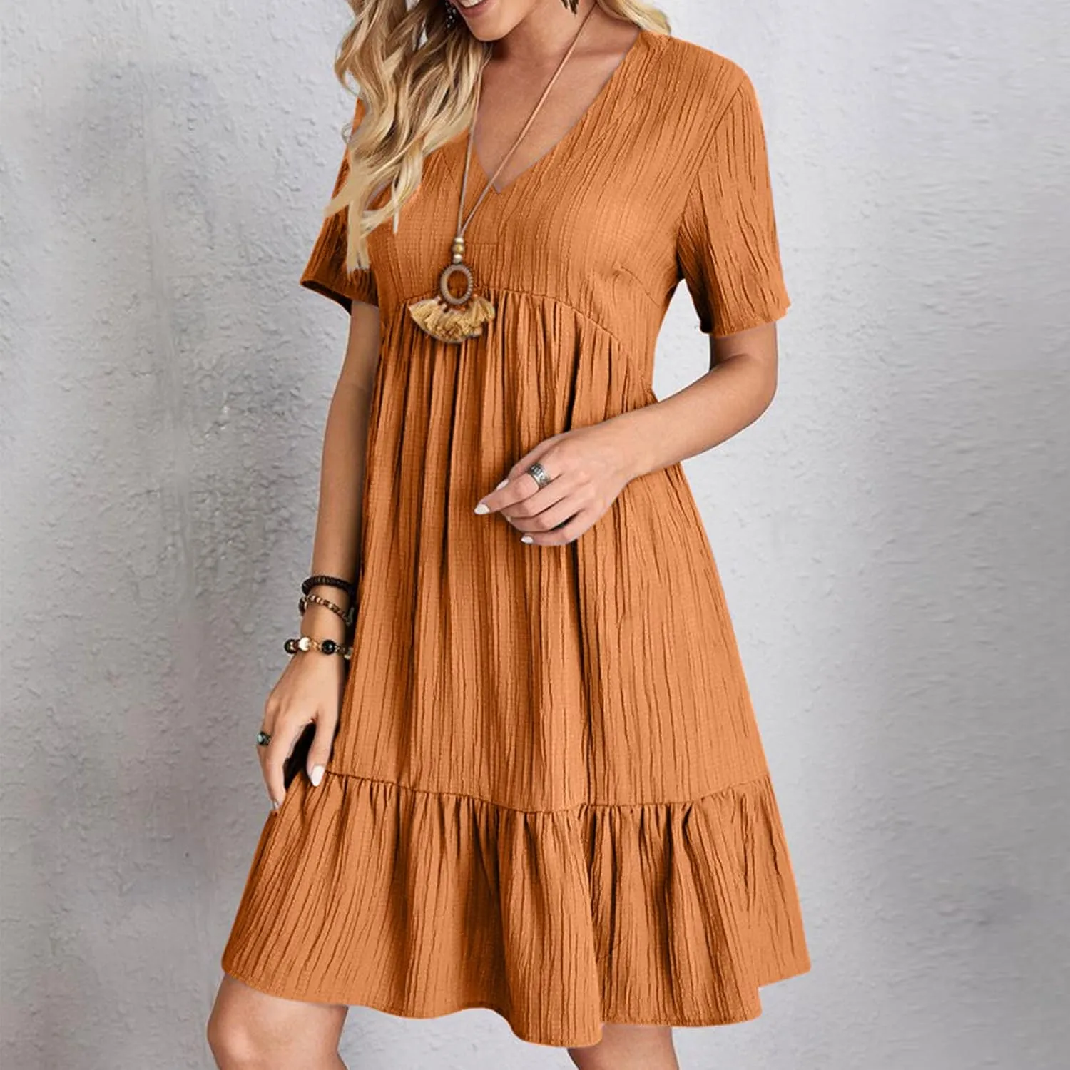 Womens Summer Dresses Sleeveless V Neck Casual Swing Flowy Tiered Ruffle A Line Mini Dress Beach Sundress 2025