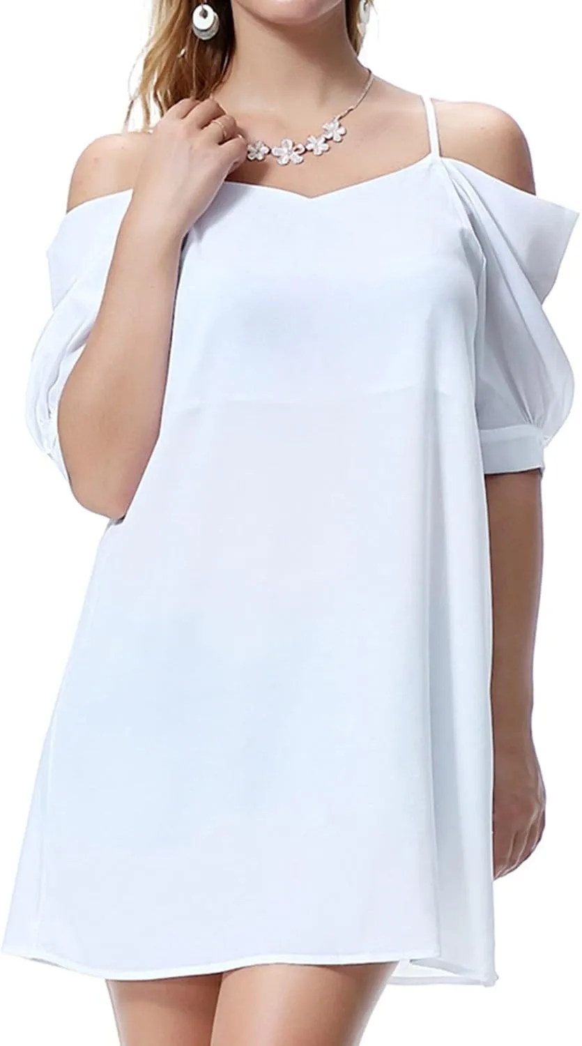 Women's Summer Dresses Trendy 2024 Casual Spaghetti Strap Sundress Dress Cold Shoulder Ruffle Sleeves Mini Beach Dresses