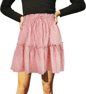 Women's Summer High Waist Ruffle Tiered Mini Skirt Printed A line Beach Cute Ballet Skirts Spring Dresses Mini