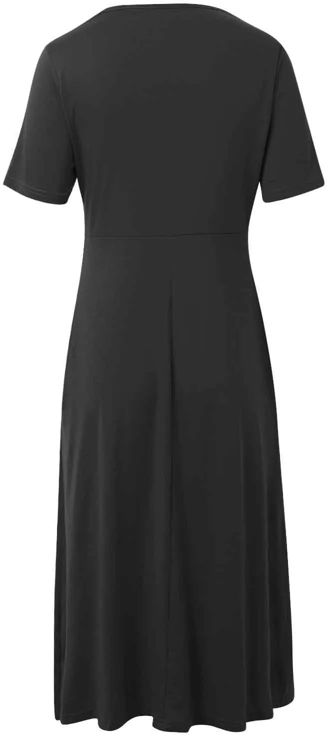 Women's Summer Maxi Dress 2025 Casual Short Sleeve Wrap V Neck Flowy Swing Plated Long Beach Sun Dresses with Pockets