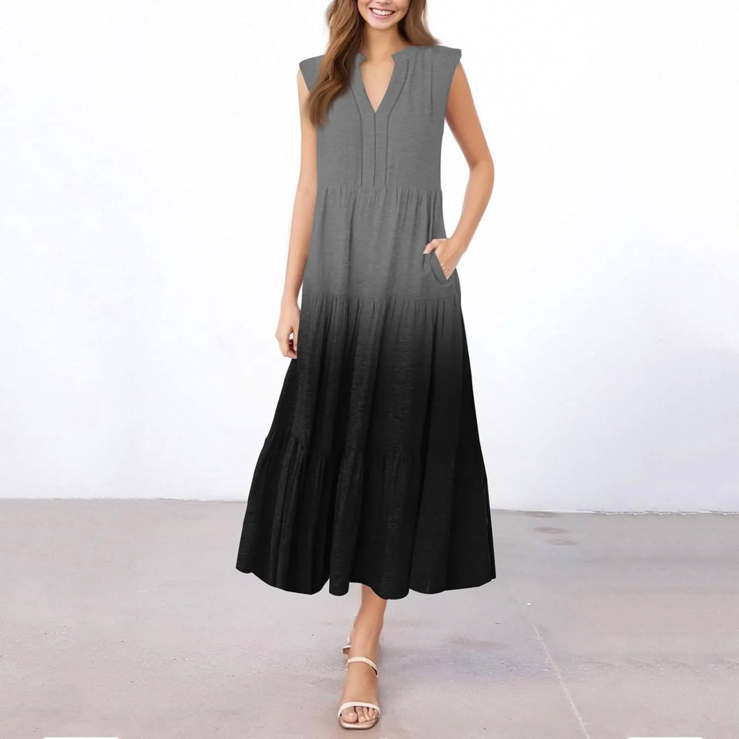 Womens Summer Maxi Dresses Vintage Floral Sleeveless Drop Waist A-Line Flowy Tiered Boho Long Beach Tank Sundress