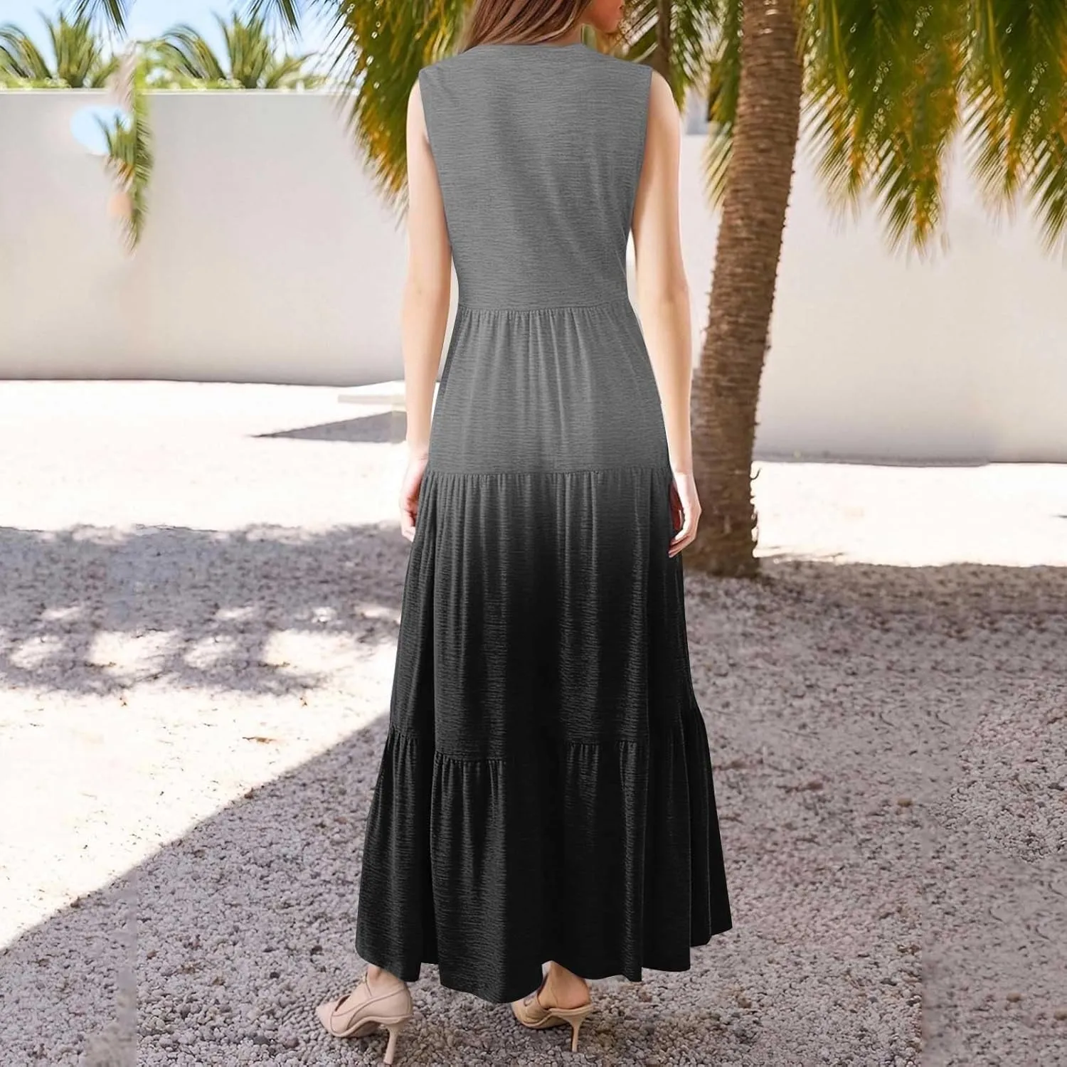 Womens Summer Maxi Dresses Vintage Floral Sleeveless Drop Waist A-Line Flowy Tiered Boho Long Beach Tank Sundress