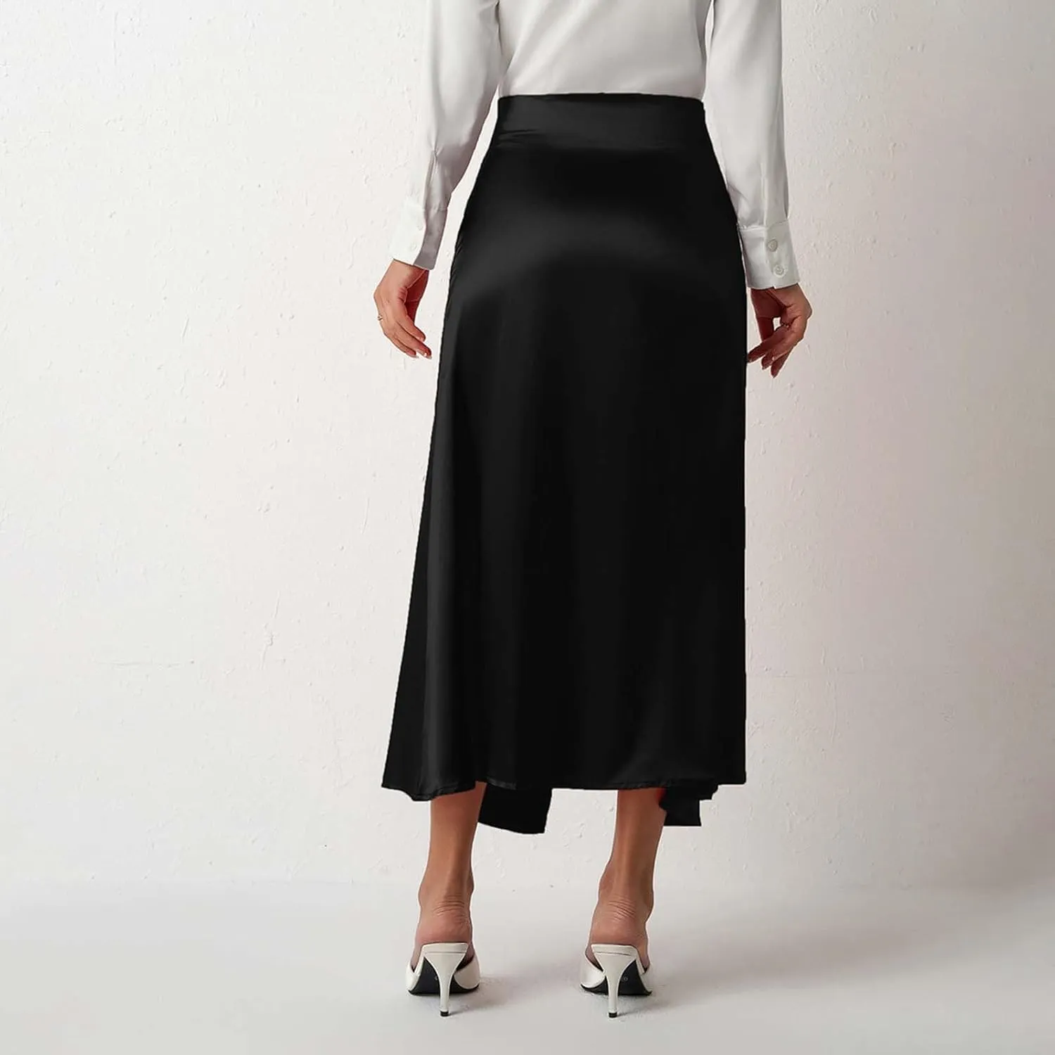 Womens Summer Skirt 2025 Silk Elegant High Waist Cocktail Party Wedding Split Midi Skirt Satin Maxi Skirts