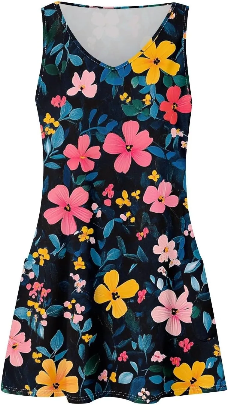 Womens Summer Sleeveless Dresses V Neck 2025 Loose Sundresses Beach Swimsuit Coverup with Pockets