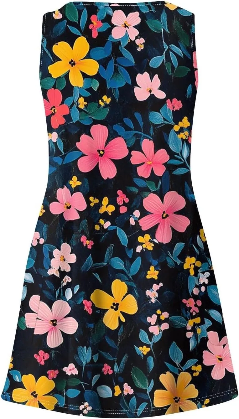 Womens Summer Sleeveless Dresses V Neck 2025 Loose Sundresses Beach Swimsuit Coverup with Pockets