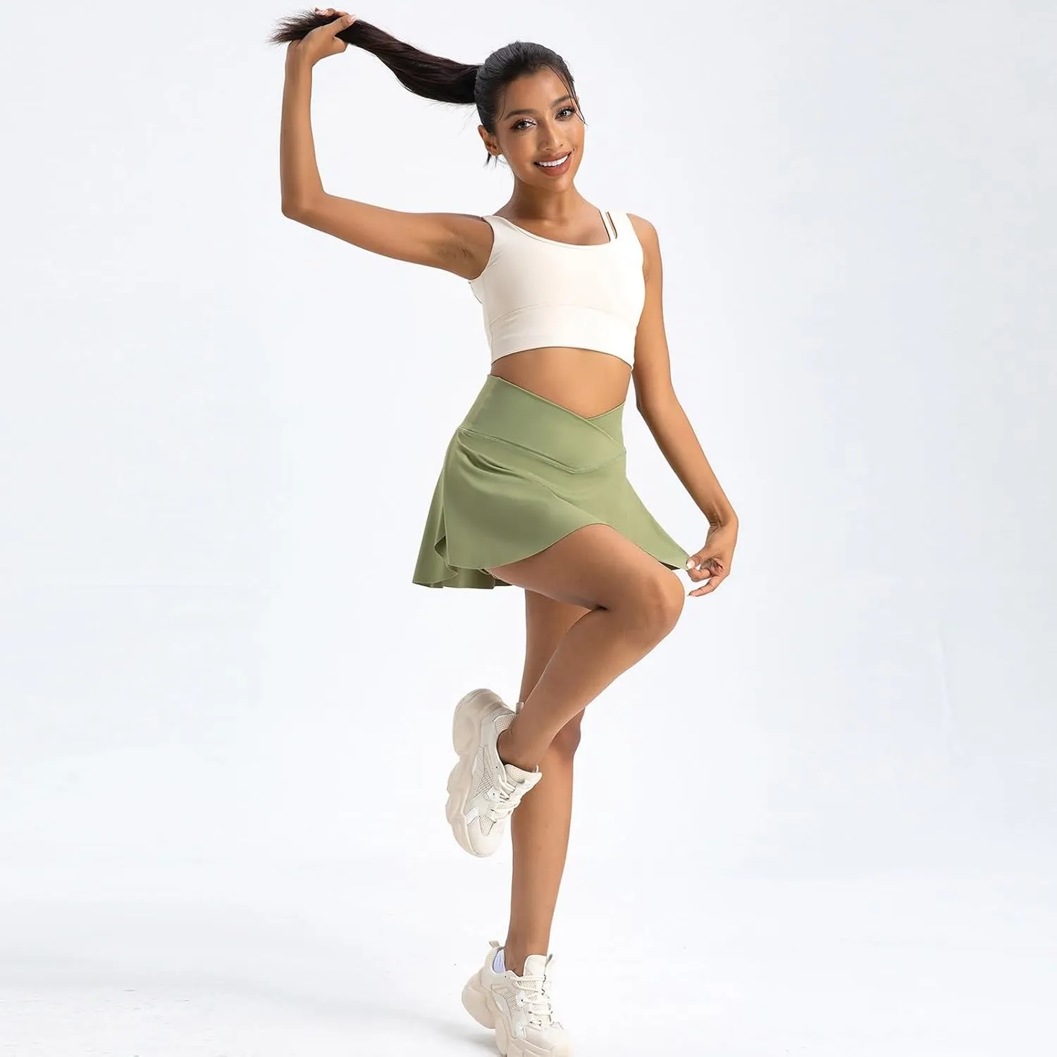 Women's Summer Sports Loose Trendy Quick Dry Elastic High Waist Solid Color Yoga Fitness Tennis Skirts, S-2XL