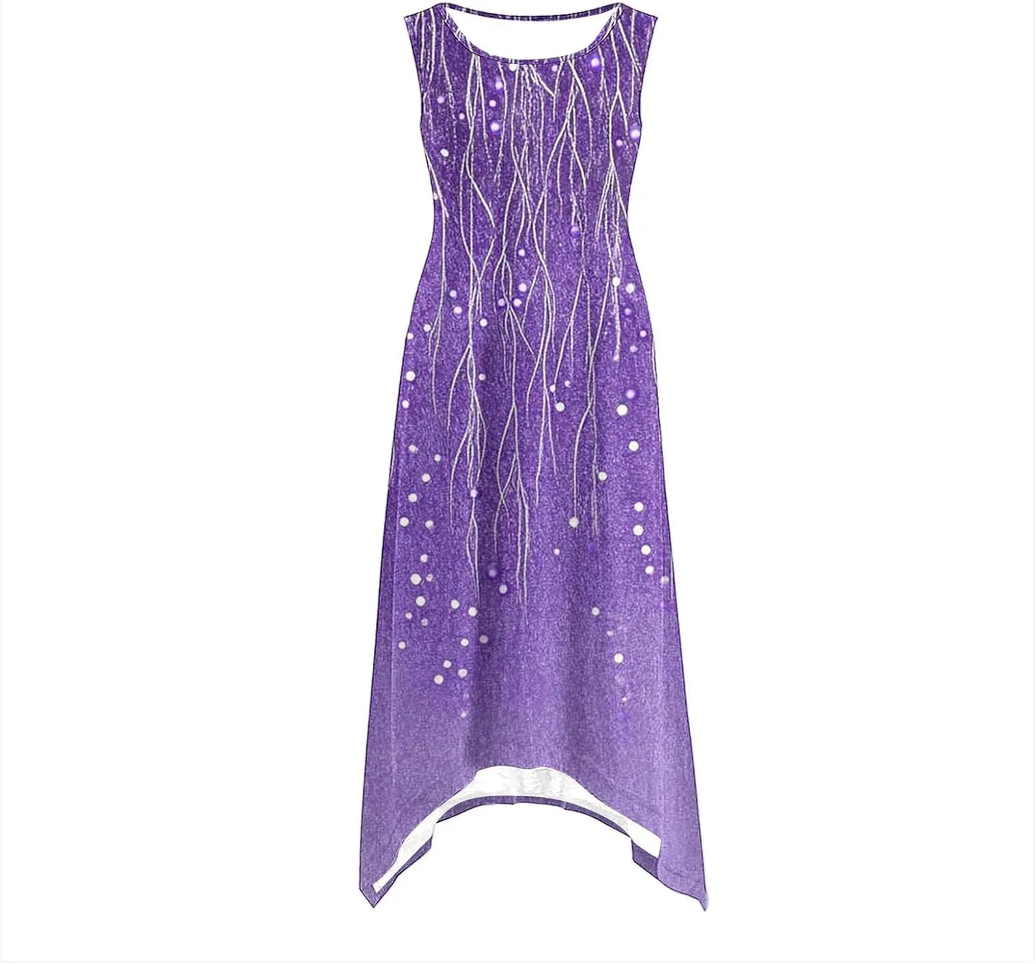 Womens Summer Tank Sleeveless Maxi Dresses Trendy Crewneck Floral Flowy Sundress Hankerchief Hem Ruffle Boho Dress