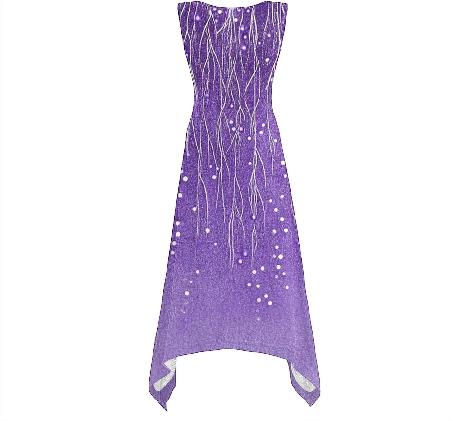 Womens Summer Tank Sleeveless Maxi Dresses Trendy Crewneck Floral Flowy Sundress Hankerchief Hem Ruffle Boho Dress