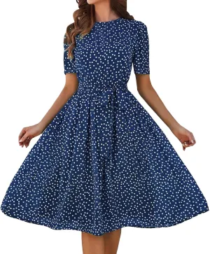 Womens Sundress 2024 Summer Floral Short Sleeve Flowy Midi Dress Wrap V Neck A-Line Party Club Summer Beach Dress