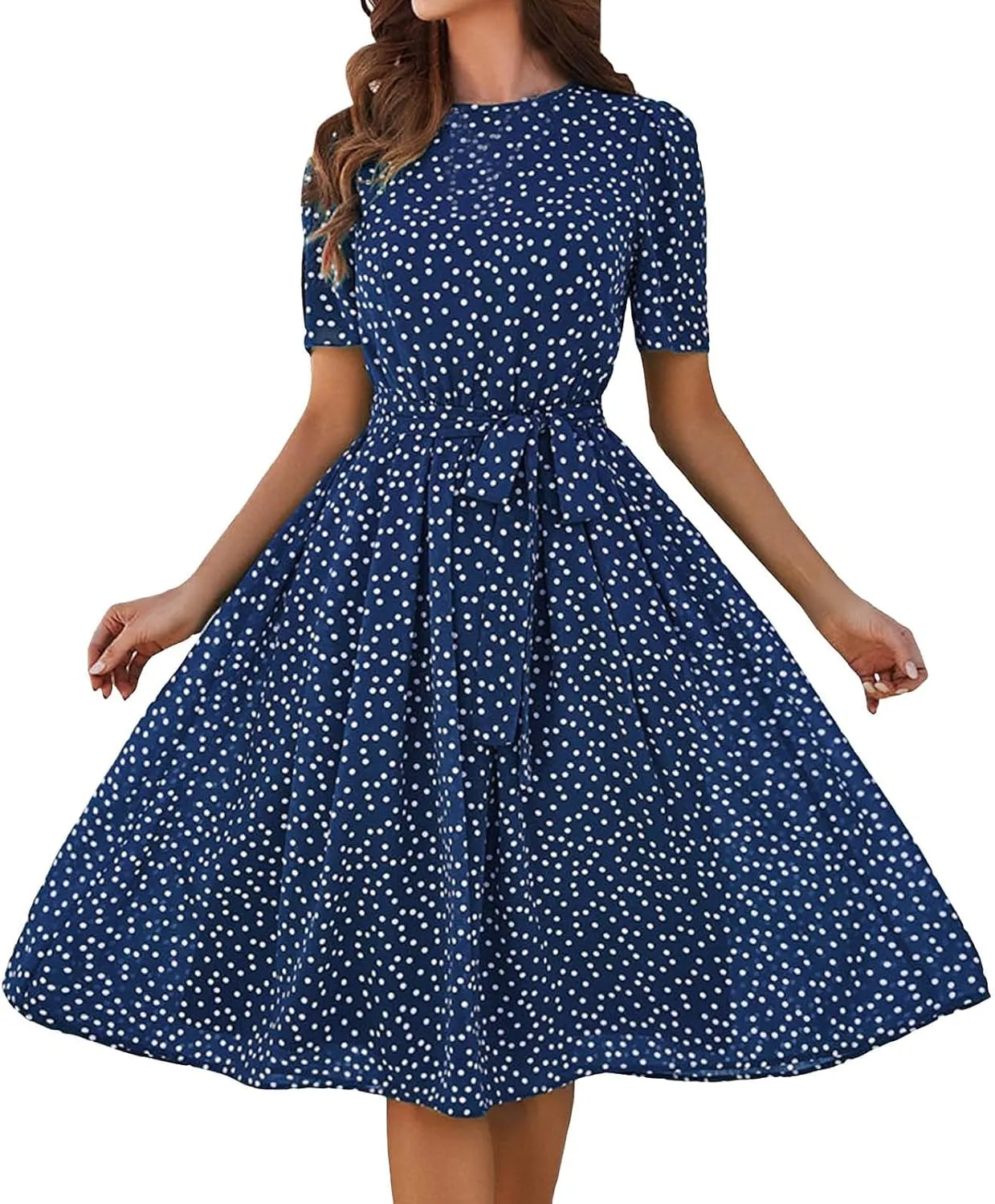Womens Sundress 2024 Summer Floral Short Sleeve Flowy Midi Dress Wrap V Neck A-Line Party Club Summer Beach Dress