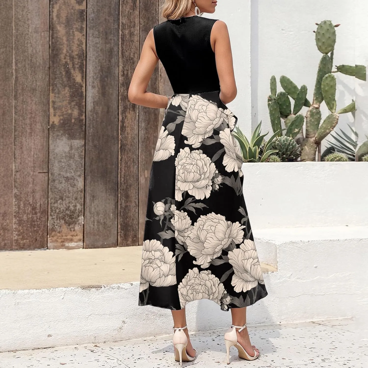 Women's Sundresses 2025 Summer Casual Loose Trendy Sleeveless Floral Print Split Beach Boho Maxi Dress, S-2XL