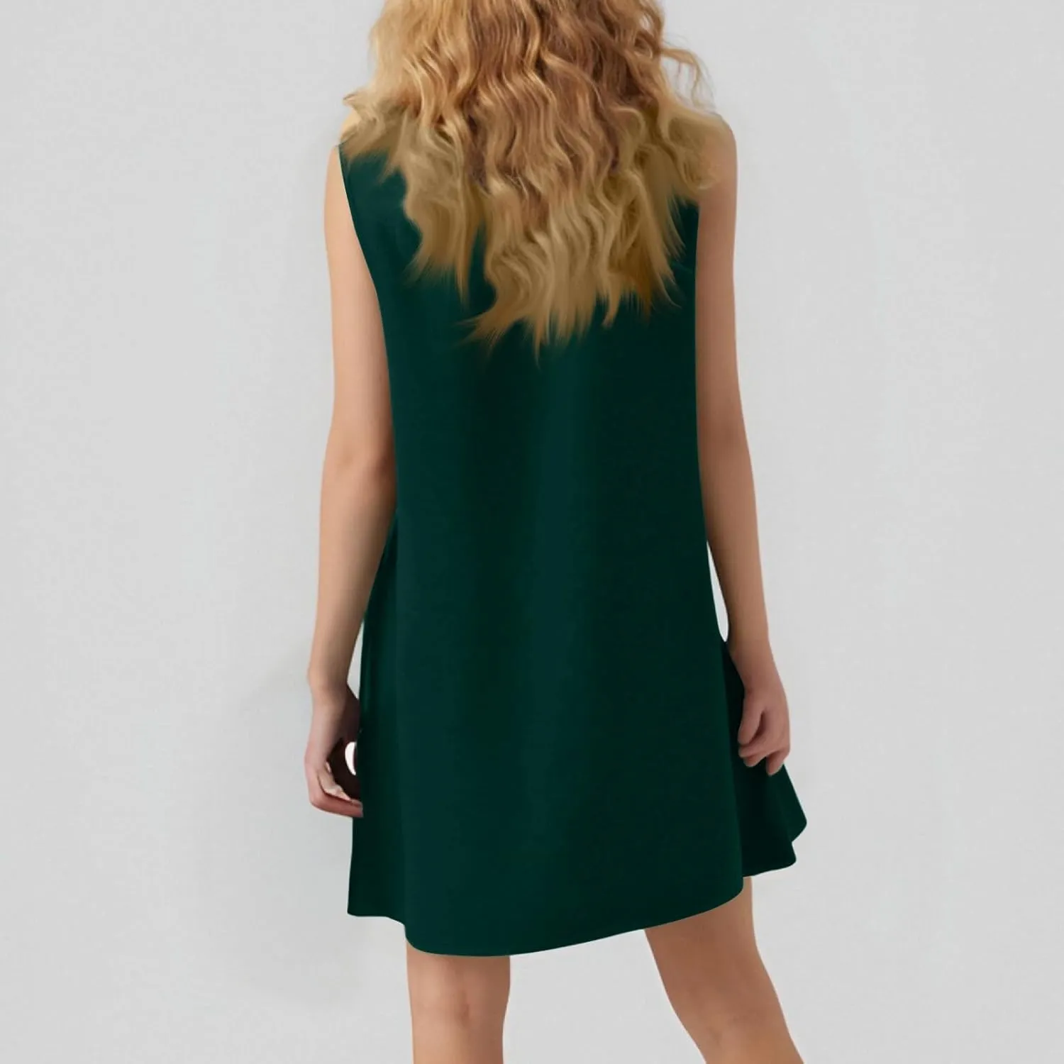 Women's Sundresses 2025 Summer Sleeveless Round Neck Solid Color Ruffle Beach Vacation Mini Dresses, S-2XL