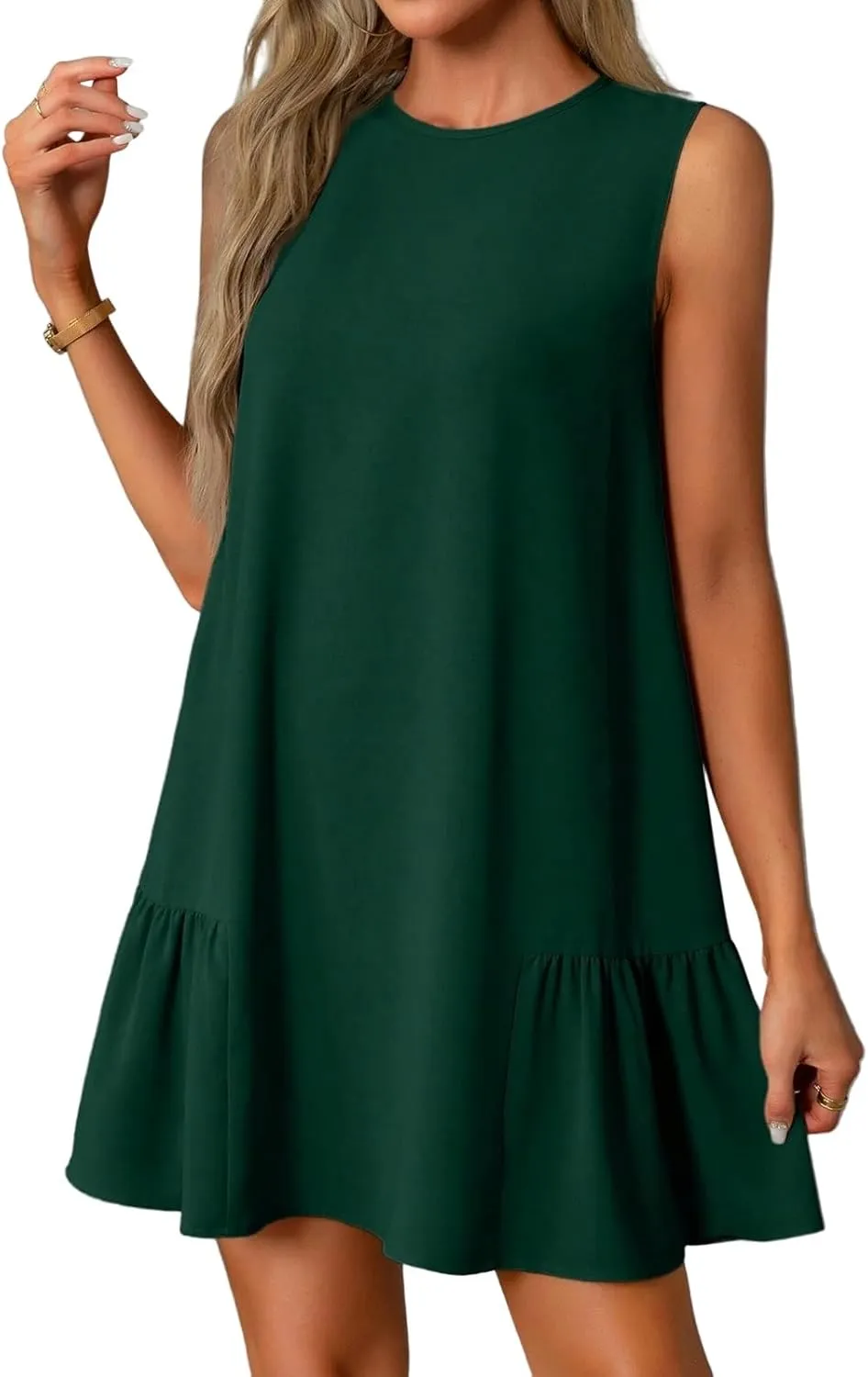 Women's Sundresses 2025 Summer Sleeveless Round Neck Solid Color Ruffle Beach Vacation Mini Dresses, S-2XL