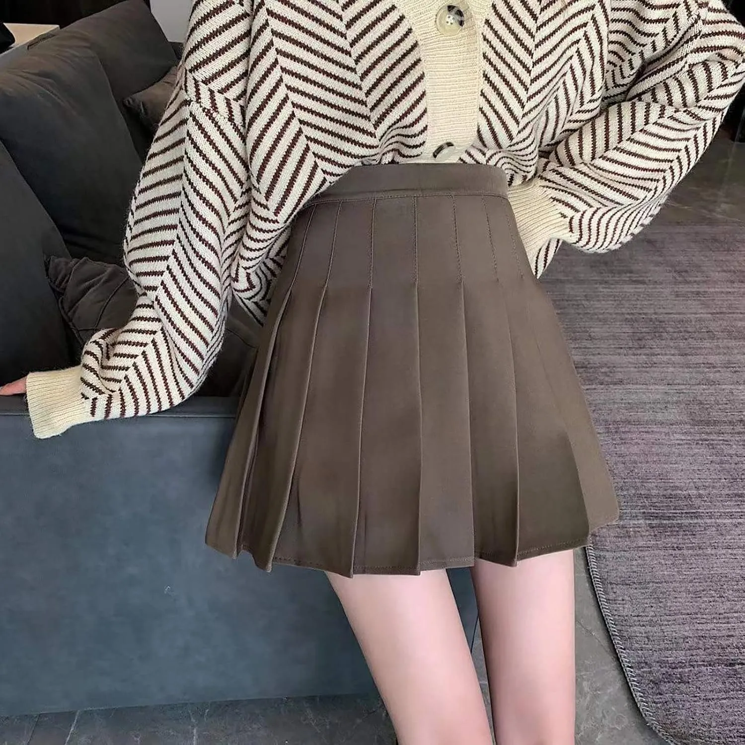 Women's Sundresses Summer Casual Loose Trendy Elastic High Waist Solid Color Pleated Sun Beach Mini Skirts, XS-3XL