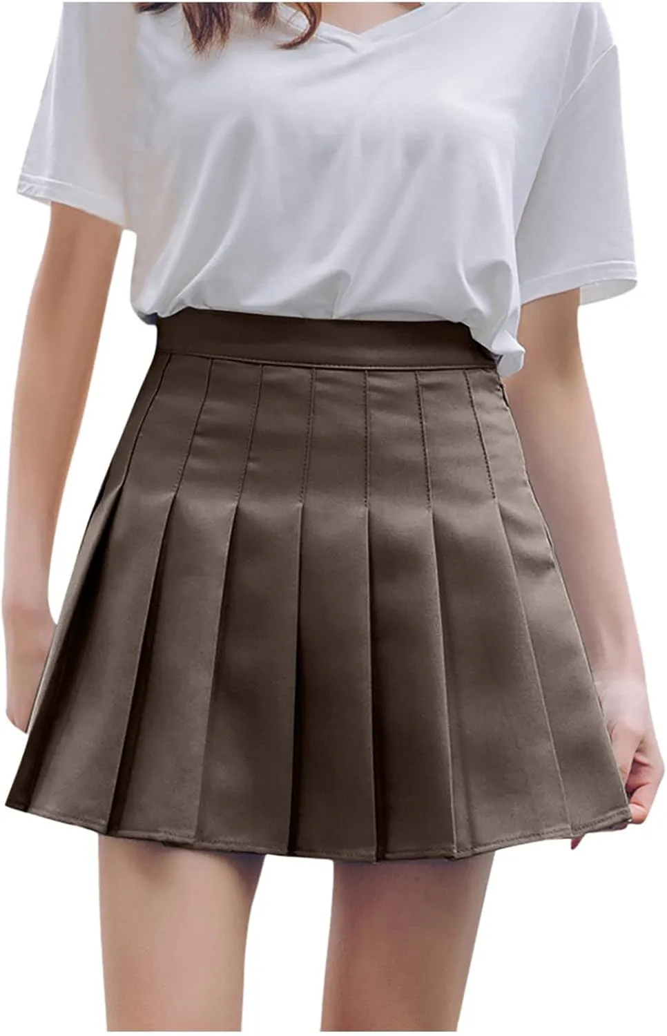 Women's Sundresses Summer Casual Loose Trendy Elastic High Waist Solid Color Pleated Sun Beach Mini Skirts, XS-3XL