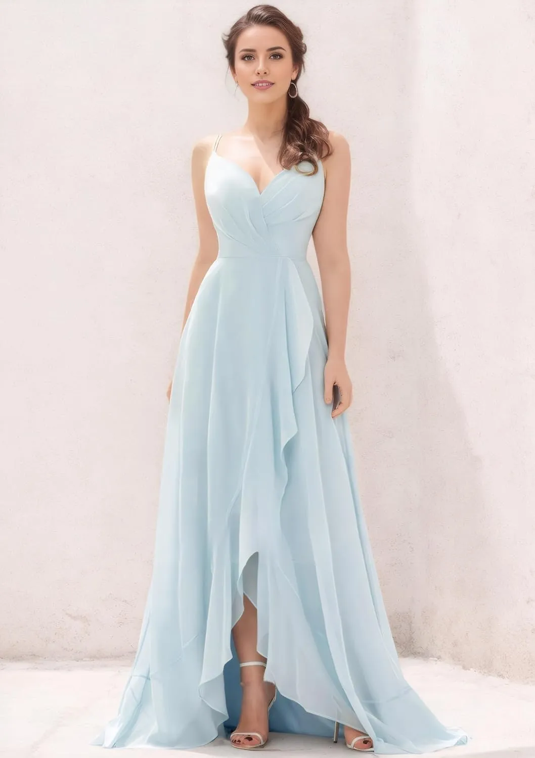 Women's V Neck Bridesmaid Dresses with Slit 2025 Chiffon A-line Prom Evening Gowns with Pockets NO100