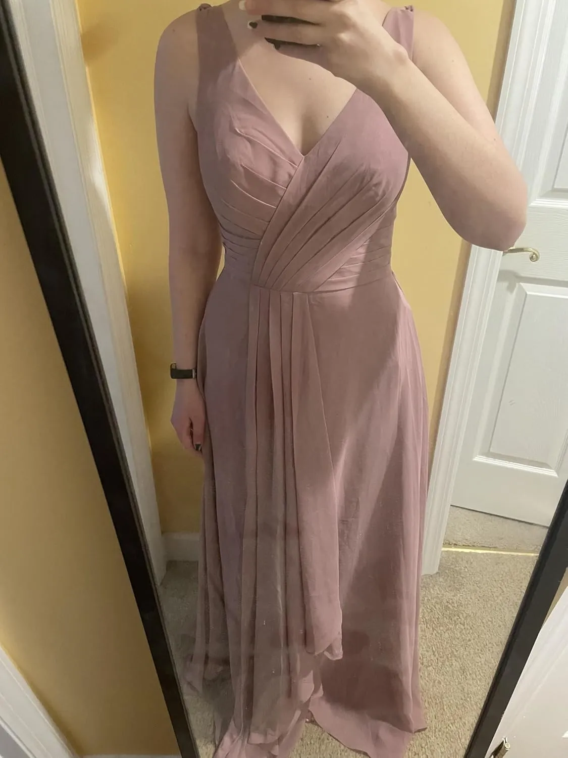 Women's V Neck Chiffon Bridesmaid Dresses with Slit 2025 Ruffles A-line Formal Evening Gowns with Pocket