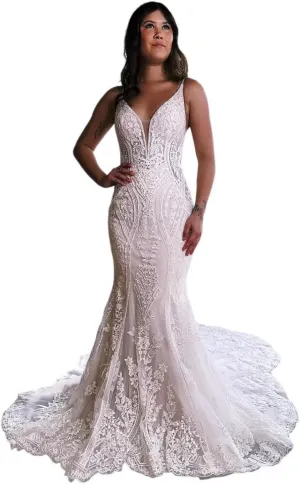 Women's V Neck Lace Applique Spaghetti Strap Wedding Dresses for Bride 2025 Beach Boho Bridal Gowns PU083