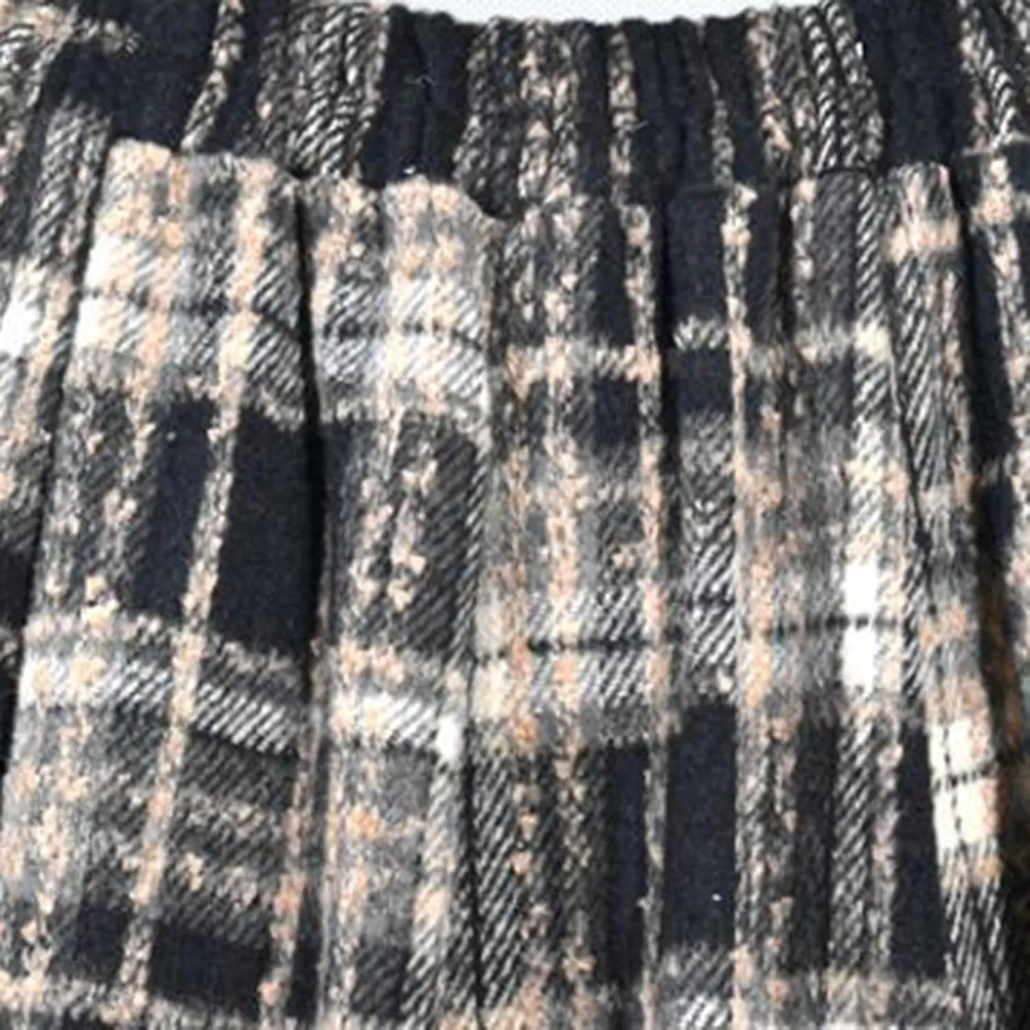 Womens Wool Blend Plaid Skirts Elastic Waist Lace Patchwork Hem Vintage Lattice Knee Length Midi Skirts
