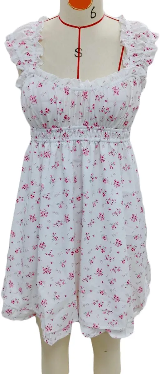 Women's Y2K Babydoll Mini Dress Fairy Vintage Square Neck Ruffle Sweet Party Dresses A Line Swing Princess Sundress