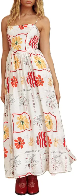 Womens Y2k Boho Palm Print Spaghetti Strap Midi Flowy Dress Cute Floral Ruffle Cami Maxi Dresses Summer Sundress