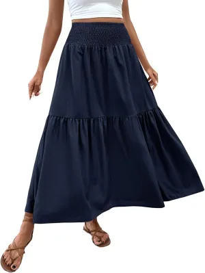 XOWRTE Women's Lace Cotton Linen Skirt Waist A Line Beach Flowy Long Skirts Skirt Cover Ups for Swimwear Women