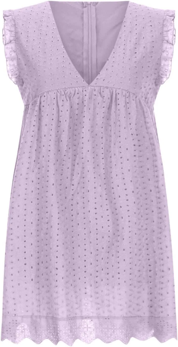 XUNRYAN Womens Summer Casual Eyelet Tank Dresses Ruffle Sleeveless Babydoll Mini Dress Flowy Swing Beach Sundresses Vacation