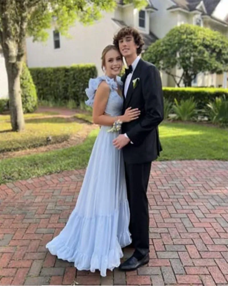 Xyiveaf V-Neck Prom Dresses for Women Formal Evening Dress Chiffon Bridesmaid Dresses Elegant Backless Long Ball Gowns
