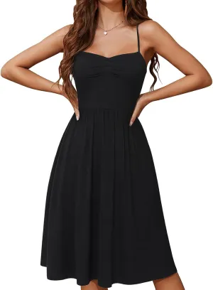 YATHON Summer Casual Dress for Women 2025 Vacation Beach Dresses Adjustable Spaghetti Strap Sundress with Pockets