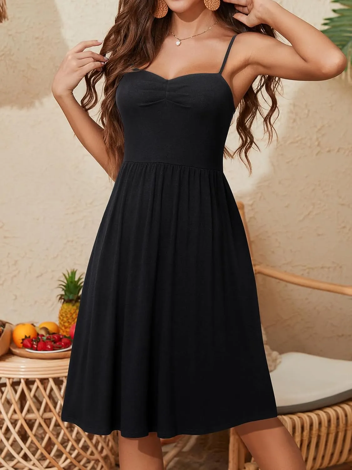 YATHON Summer Casual Dress for Women 2025 Vacation Beach Dresses Adjustable Spaghetti Strap Sundress with Pockets