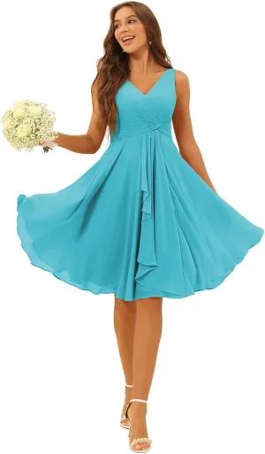 YOFF Double V Neck Bridesmaid Dresses 2025 Casual Formal Drsess Pleated Chiffon Midi Wedding Guest Dresses YO229