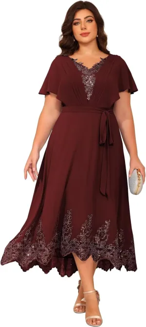 YOFF Short Sleeves V Neck Mother of The Bride Dresses Sequin Lace Appliques Chiffon Formal Evening Prom Dress YO232
