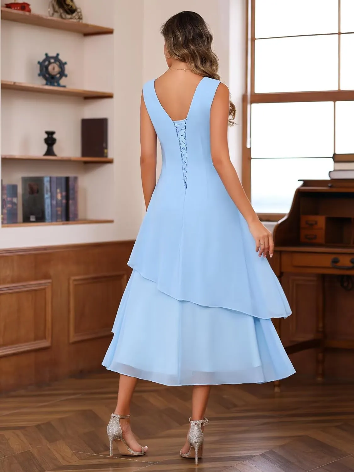 YOFF Women's 2 Piece Mother of The Bride Dresses with Jacket 2025 Crew Neck Chiffon Maxi Formal Evening Gown YO165