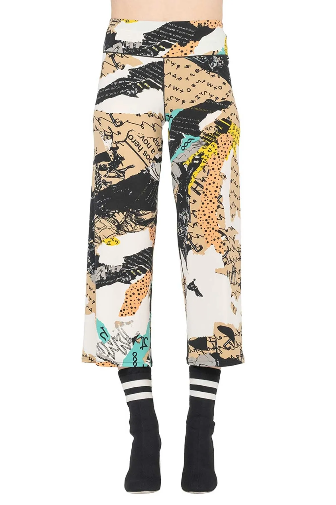 Yoke Straight Cropped Elastic Waist Pants