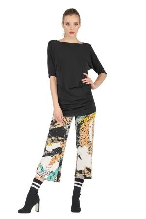 Yoke Straight Cropped Elastic Waist Pants