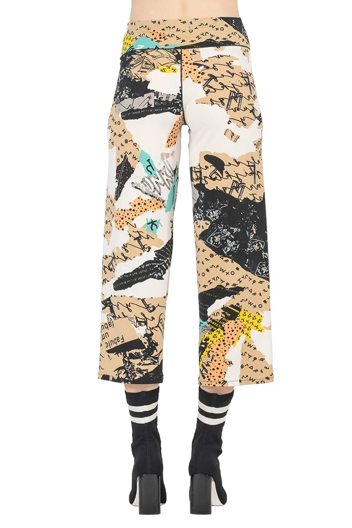 Yoke Straight Cropped Elastic Waist Pants