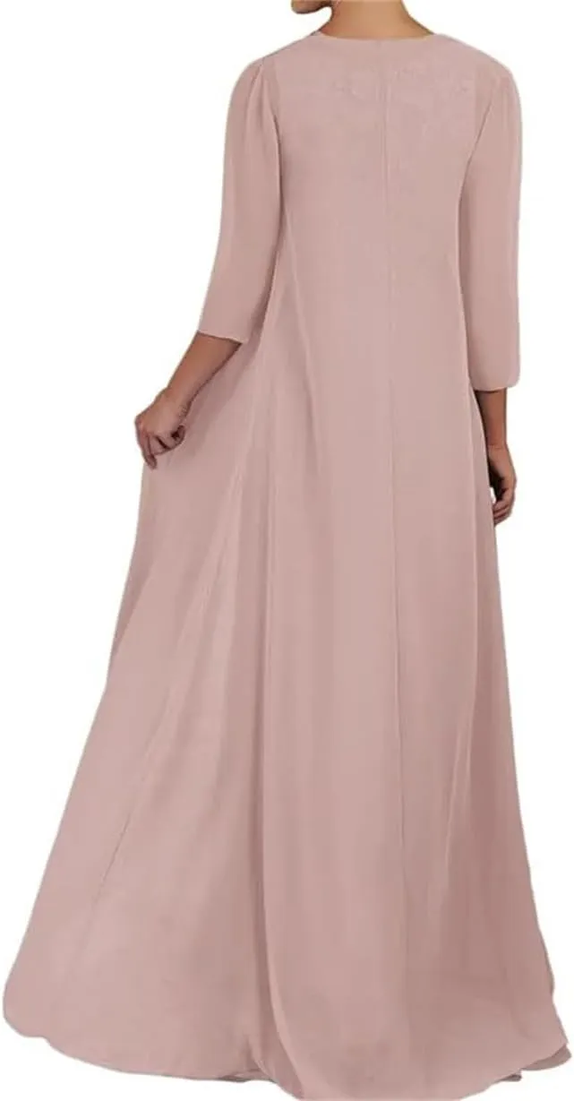 YRGERATON Mother of The Bride Groom Dresses for Wedding 3/4 Long Sleeve Chiffon Evening Grandmother Gowns JF64