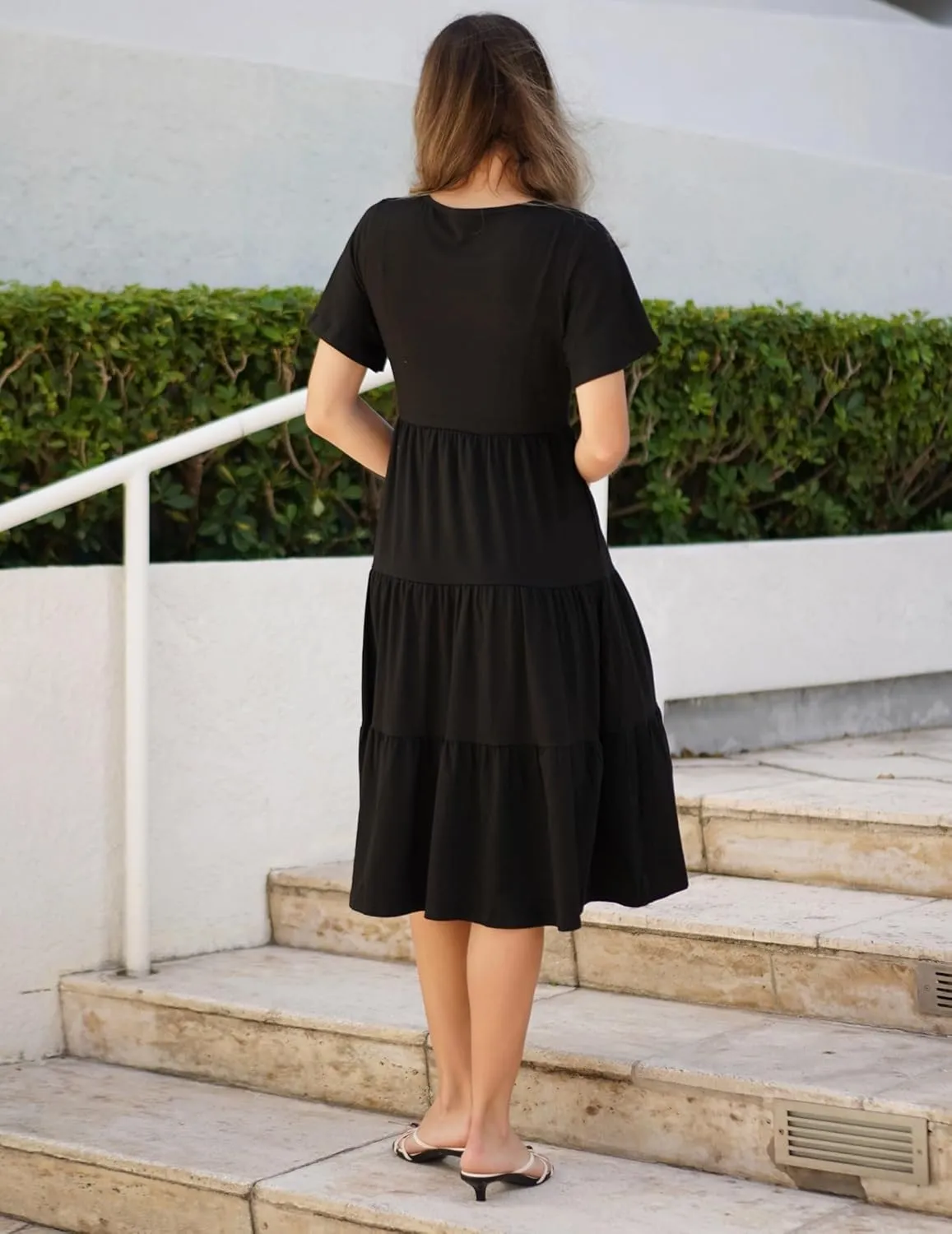 Zeagoo Women's Summer Dress Midi Floral Flutter Short Sleeve Casual Dresses with Pockets Tiered Flowy Boho Beach Dress