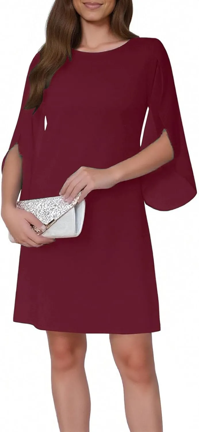 ZYXTIM Womens Chiffon Dresses Flutter Sleeve Winkle Free Casual Smart Office Work Dress Plus Size Flowy Shift Mini Dress