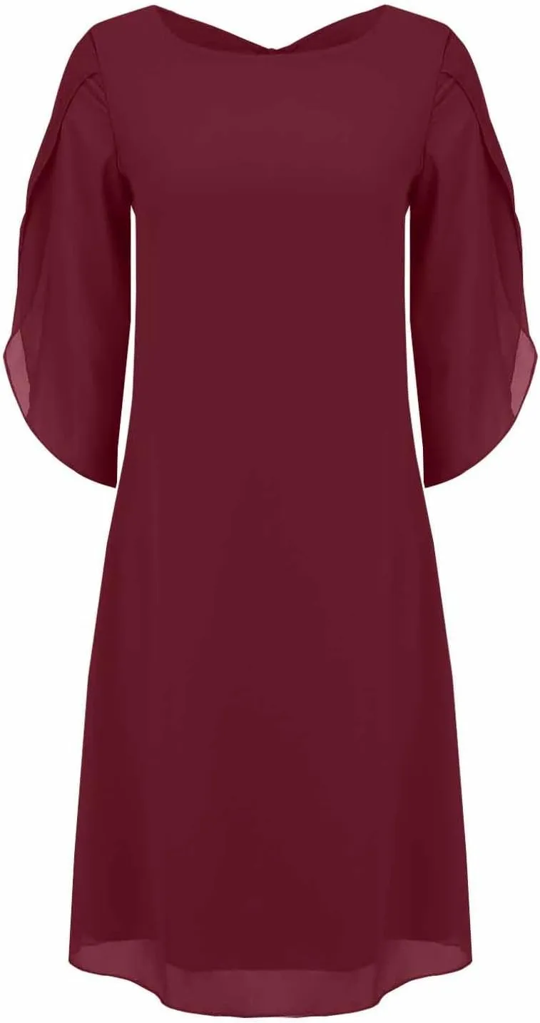 ZYXTIM Womens Chiffon Dresses Flutter Sleeve Winkle Free Casual Smart Office Work Dress Plus Size Flowy Shift Mini Dress