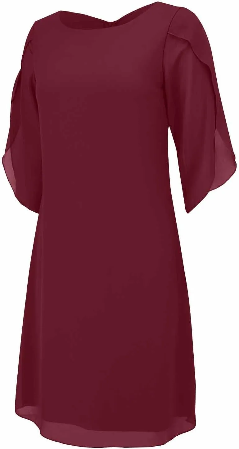 ZYXTIM Womens Chiffon Dresses Flutter Sleeve Winkle Free Casual Smart Office Work Dress Plus Size Flowy Shift Mini Dress