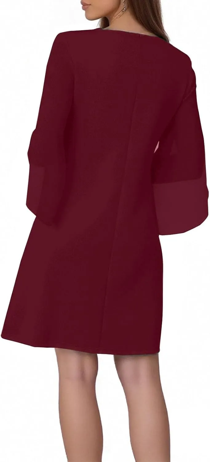 ZYXTIM Womens Chiffon Dresses Flutter Sleeve Winkle Free Casual Smart Office Work Dress Plus Size Flowy Shift Mini Dress