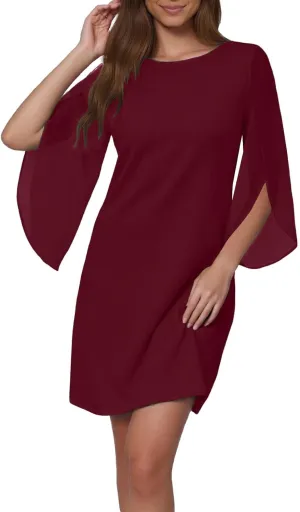 ZYXTIM Womens Chiffon Dresses Flutter Sleeve Winkle Free Casual Smart Office Work Dress Plus Size Flowy Shift Mini Dress