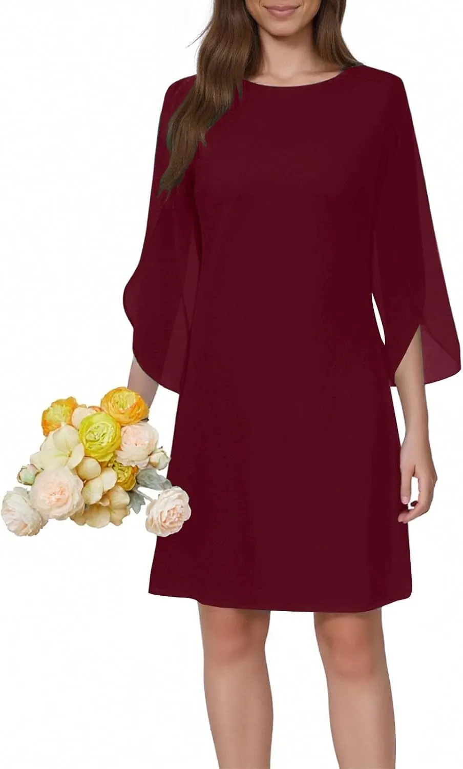 ZYXTIM Womens Chiffon Dresses Flutter Sleeve Winkle Free Casual Smart Office Work Dress Plus Size Flowy Shift Mini Dress